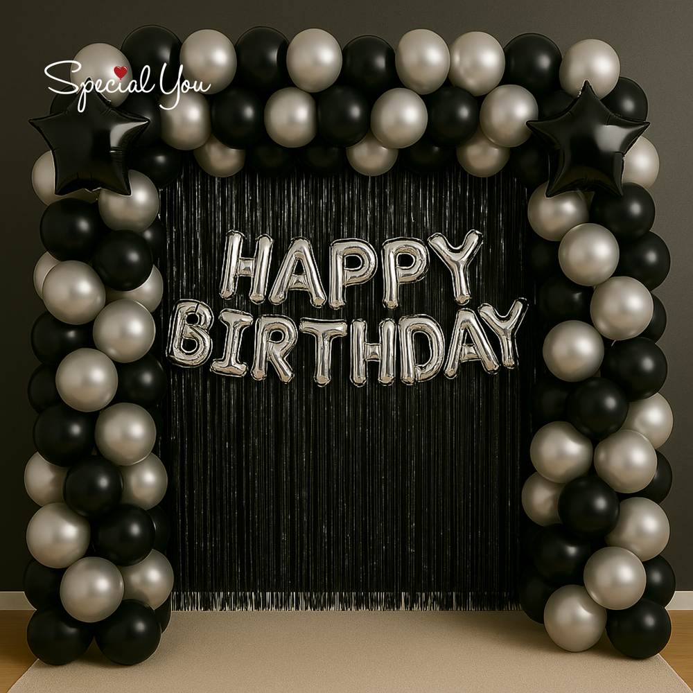 Black and Silver Happy Birthday Decoration Theme Set