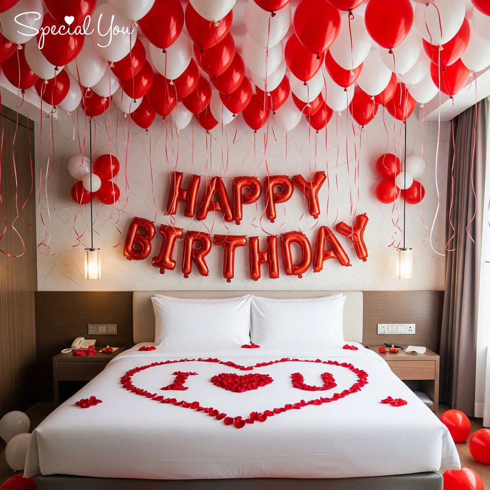 Red and White Happy Birthday Decoration Theme Set for Loved Ones