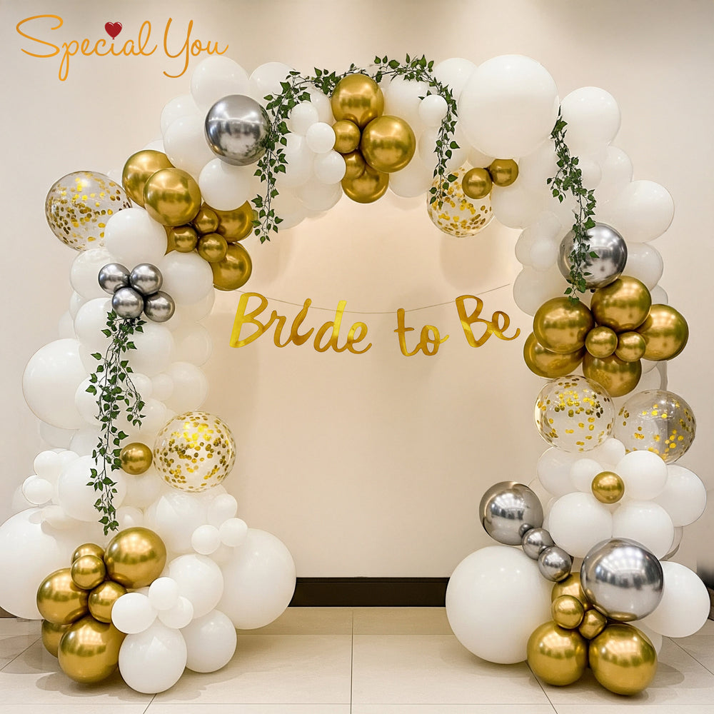 White Golden and Silver Bride to be Bridal Shower Decoration Theme Set