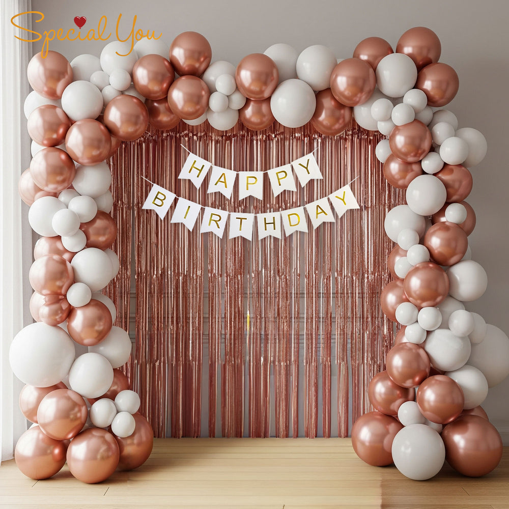 Rose Gold and White Happy Birthday Decoration Theme Set