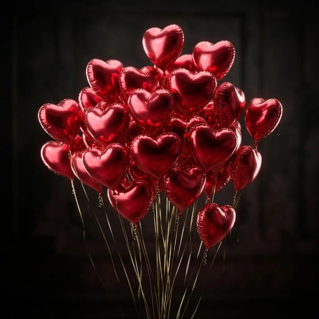 12 Pcs Red Color Heart Shaped Foil Balloons For Romantic Decoration - 18 Inches Extra Large Size