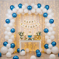 White and Blue Happy Birthday Decoration Theme Set Includes Net Curtains and Fairy Lights