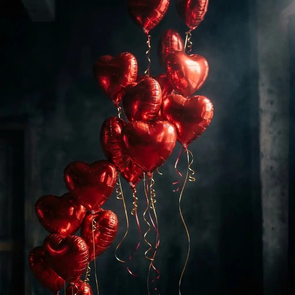 12 Pcs Red Color Heart Shaped Foil Balloons For Romantic Decoration - 18 Inches Extra Large Size