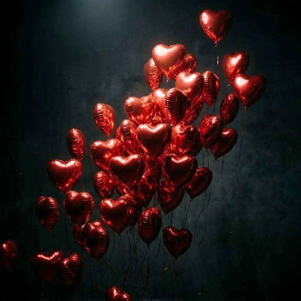 12 Pcs Red Color Heart Shaped Foil Balloons For Romantic Decoration - 18 Inches Extra Large Size