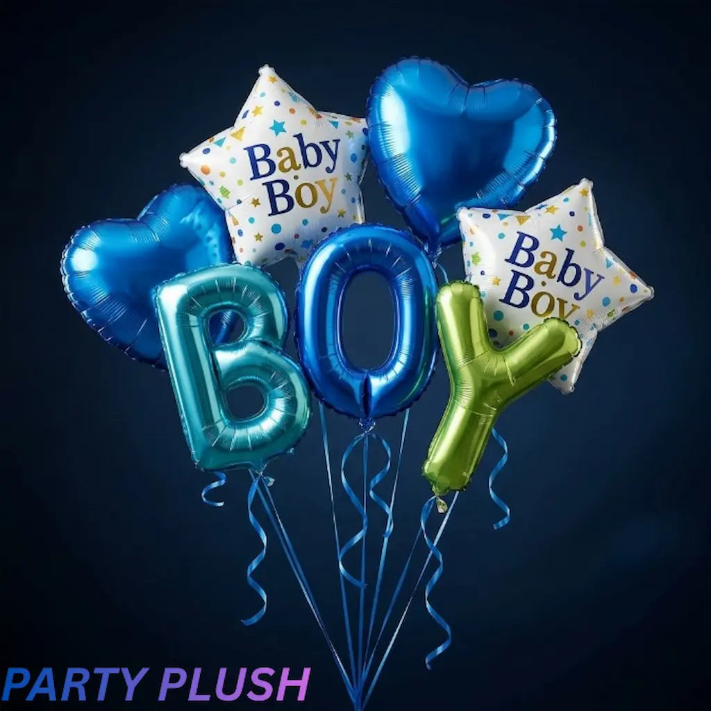 5 Pcs Baby Boy Letter Foil Balloon Set | "BOY" Letters + Heart + Star Balloon | Baby Shower Party Decoration Pakistan