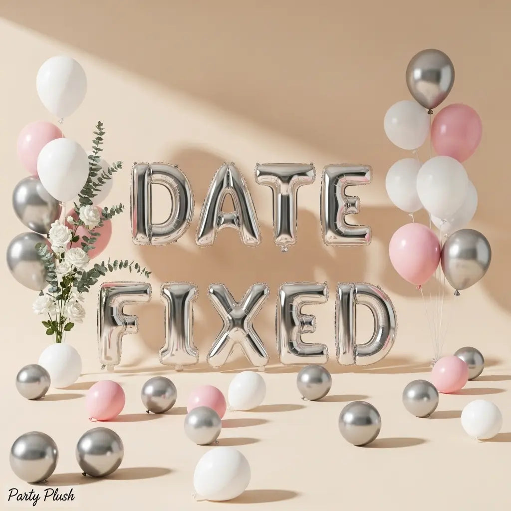 Date Fixed Balloon Decoration – Rose Gold & Silver Inflated Letters