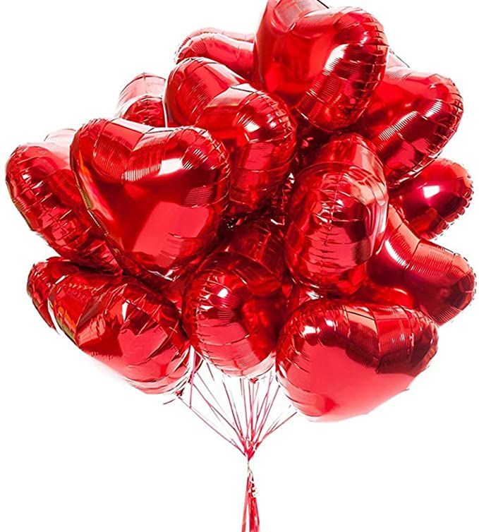 12 Pcs Red Color Heart Shaped Foil Balloons For Romantic Decoration