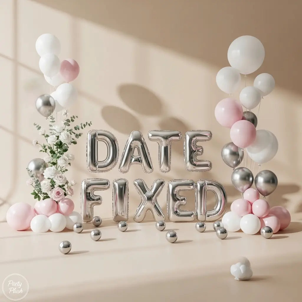 Date Fixed Balloon Decoration – Rose Gold & Silver Inflated Letters