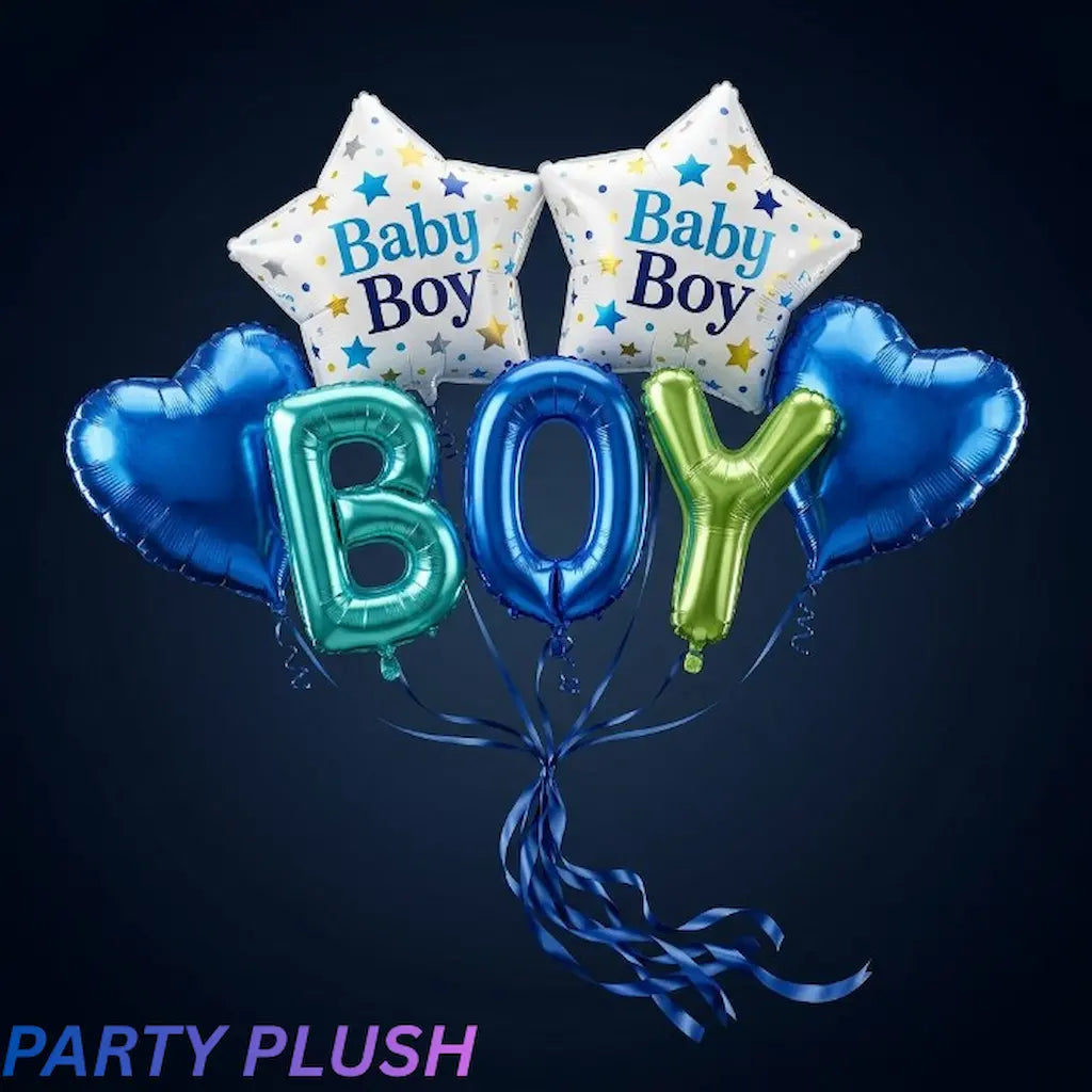 5 Pcs Baby Boy Letter Foil Balloon Set | "BOY" Letters + Heart + Star Balloon | Baby Shower Party Decoration Pakistan