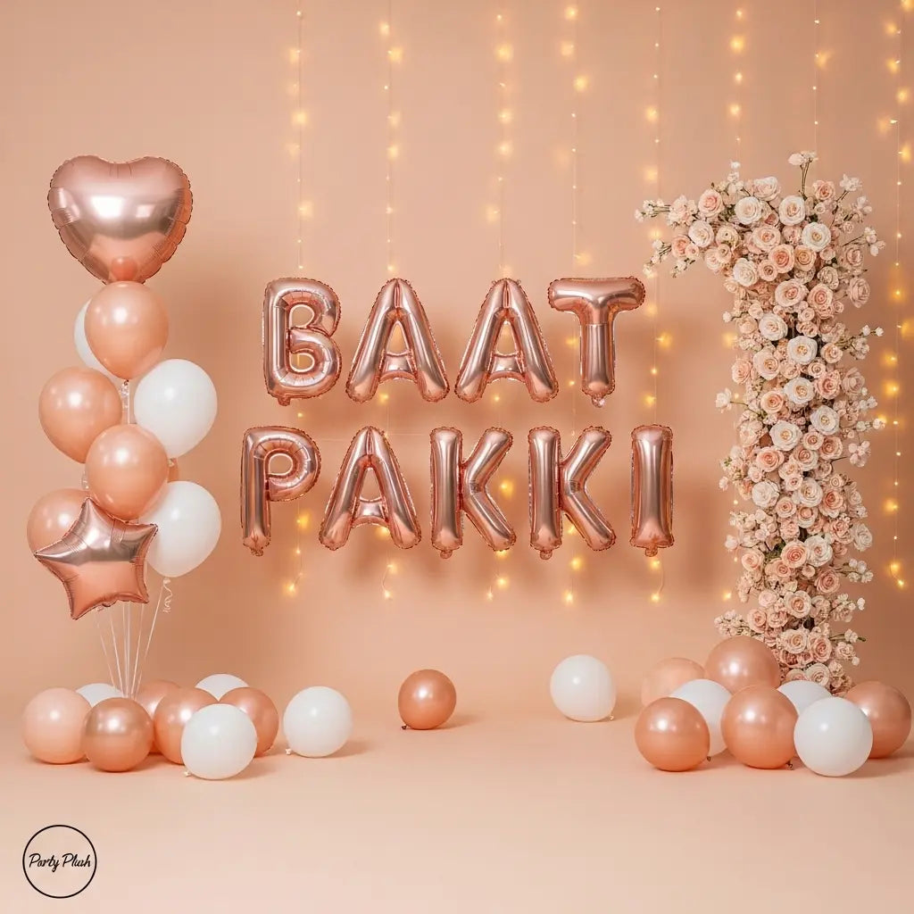 Baat Pakki Inflated Balloon Setup – Rose Gold & Silver