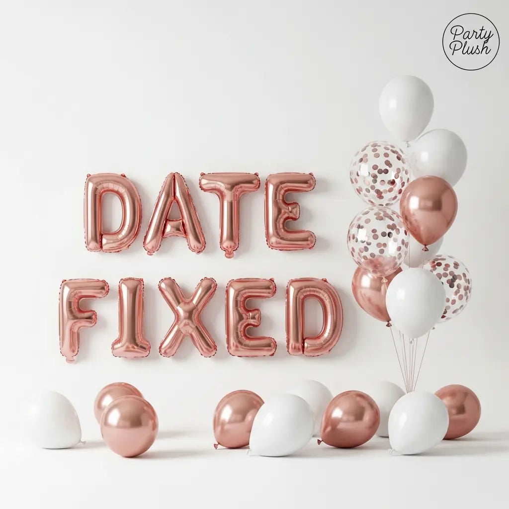 Date Fixed Balloon Decoration – Rose Gold & Silver Inflated Letters