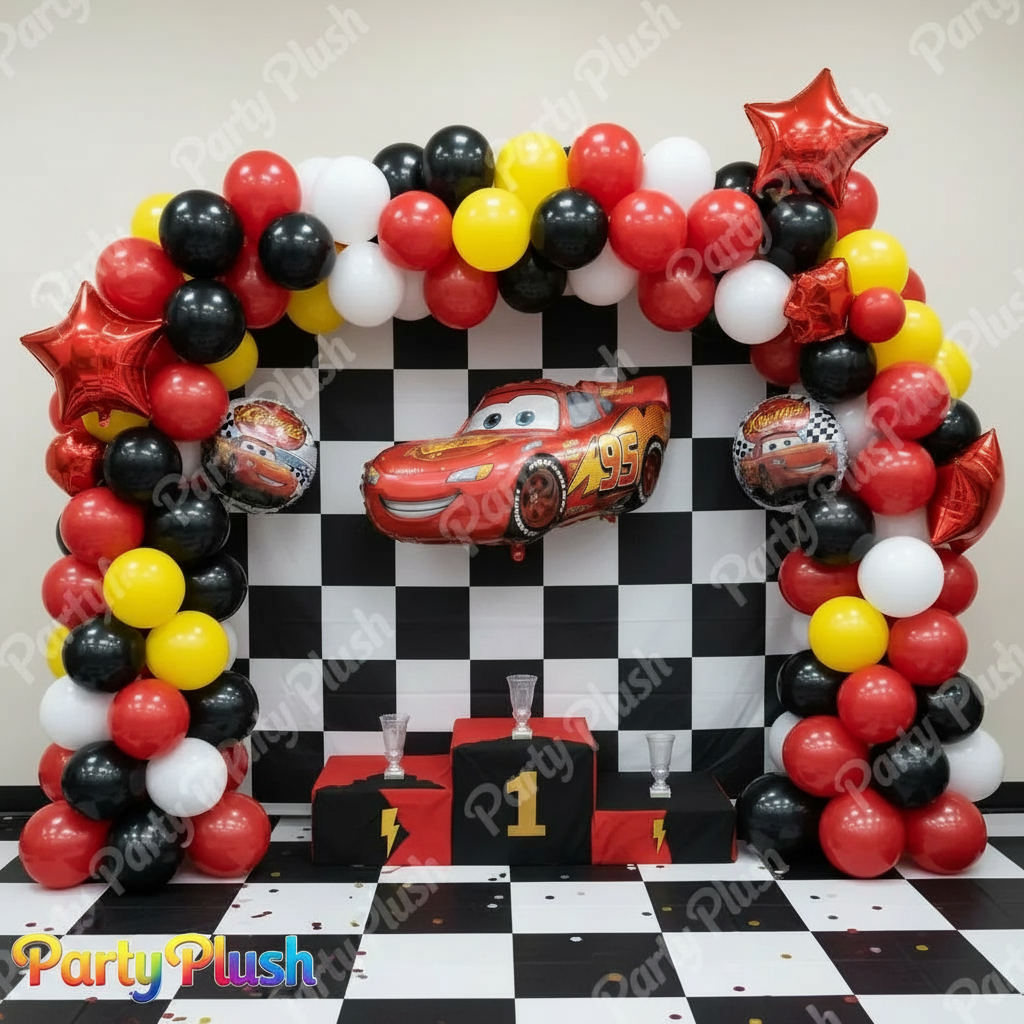MC Queen Car Happy Birthday Decoration theme Set For Kids Birthday Decoration