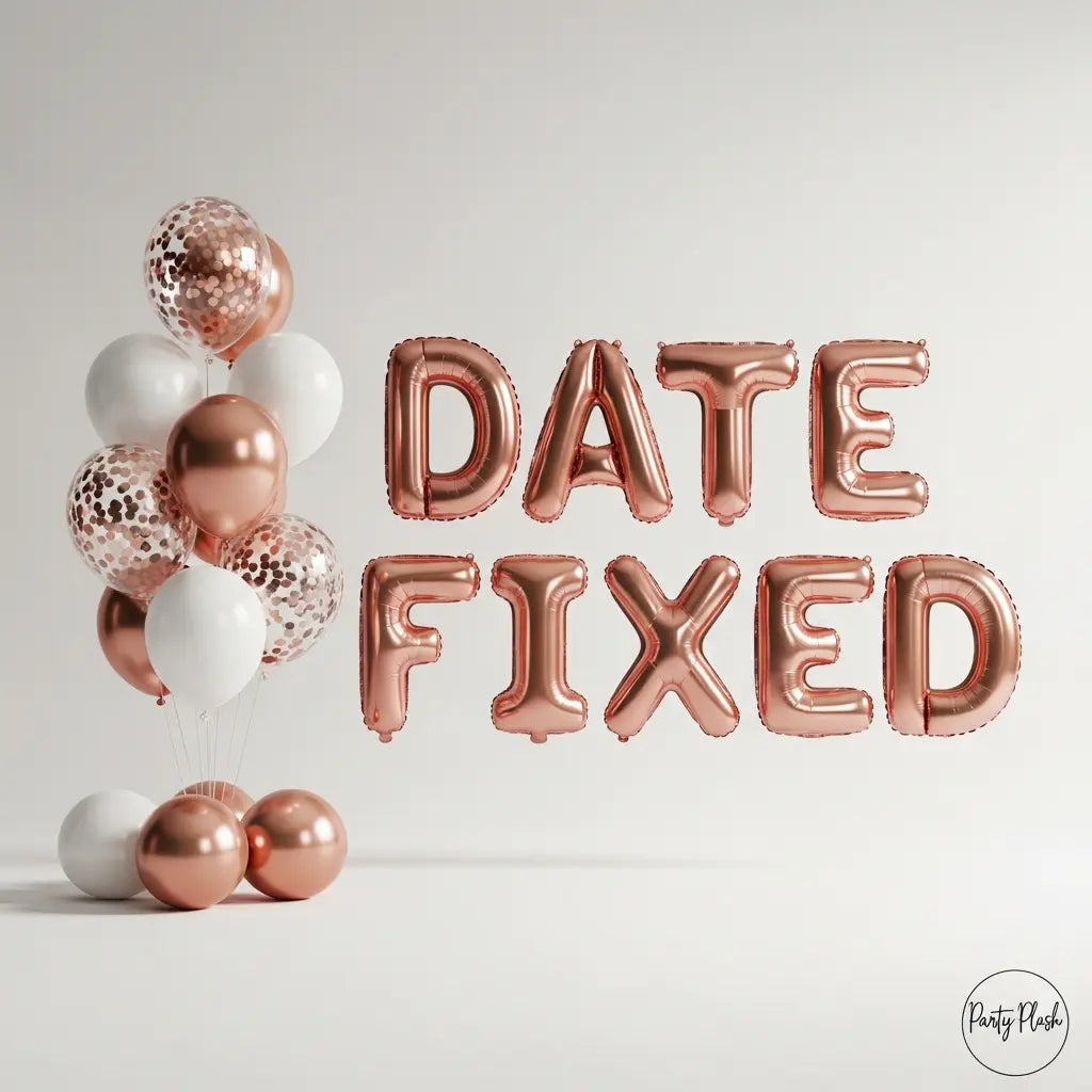 Date Fixed Balloon Decoration – Rose Gold & Silver Inflated Letters