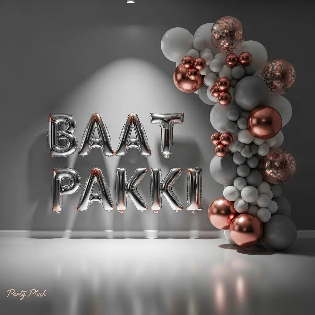 Baat Pakki Inflated Balloon Setup – Rose Gold & Silver
