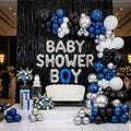 Modern Baby Boy Shower Decoration | Black & Blue Luxury Theme | Balloon Arch Setup Ideas