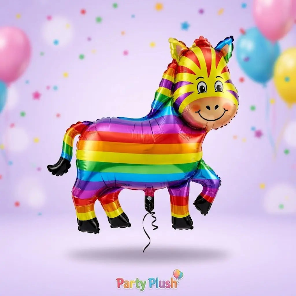 Rainbow Zebra Foil Balloon – Colorful Animal Party Balloon | Party Plush