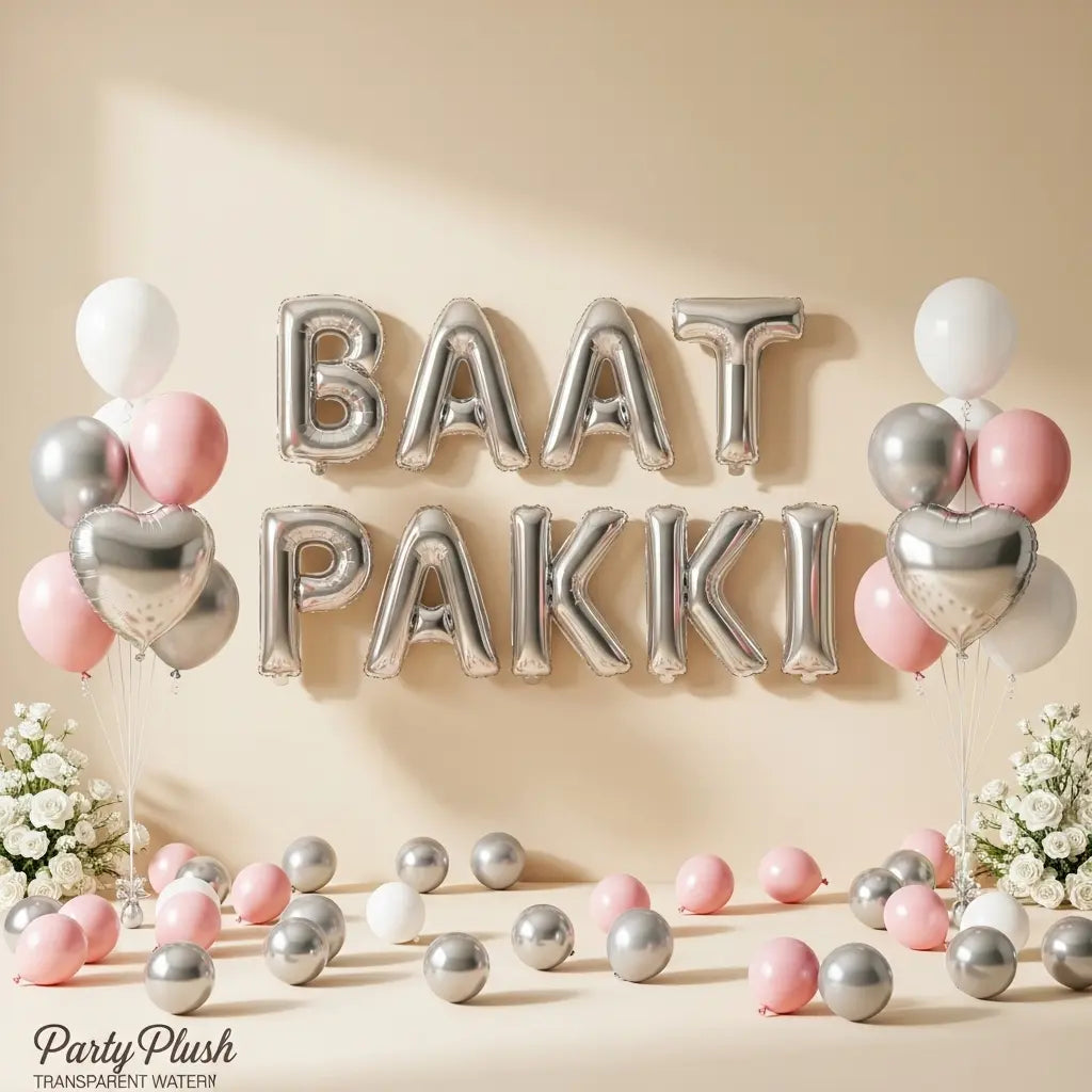 Baat Pakki Inflated Balloon Setup – Rose Gold & Silver