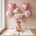 "Baby Girl Balloon Set of 5 – Heart, Pram & Polka Dot Carriage Foil Balloons | Baby Shower & Welcome Baby Girl Party Decoration"