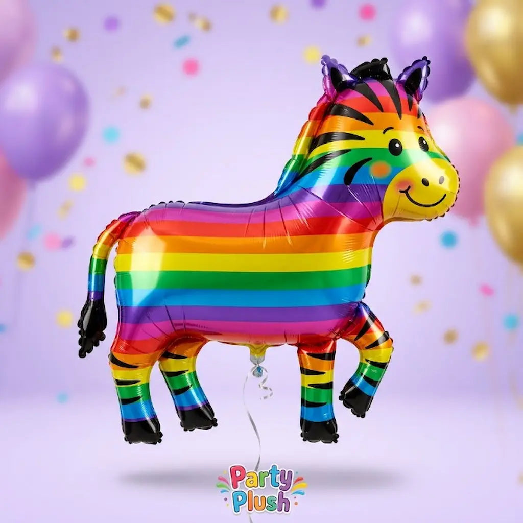 Rainbow Zebra Foil Balloon – Colorful Animal Party Balloon | Party Plush