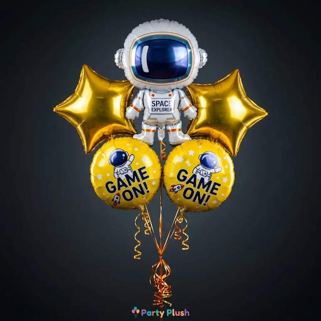5 Pcs Astronaut Foil Balloon Set | Space Theme Character + Star + Round Balloons | Birthday Party Decoration Pakistan
