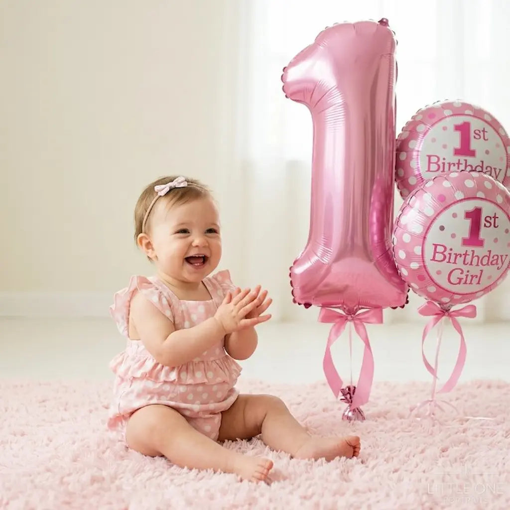 "Pink 1st Birthday Girl Foil Balloon Set – Number '1' Shape & Polka Dot Round Balloon Combo | Baby Girl Birthday Party Decoration"