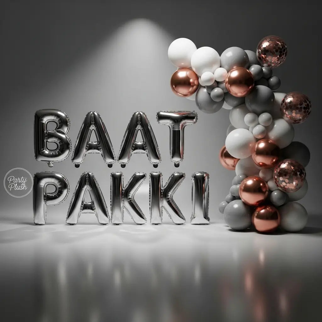 Baat Pakki Inflated Balloon Setup – Rose Gold & Silver