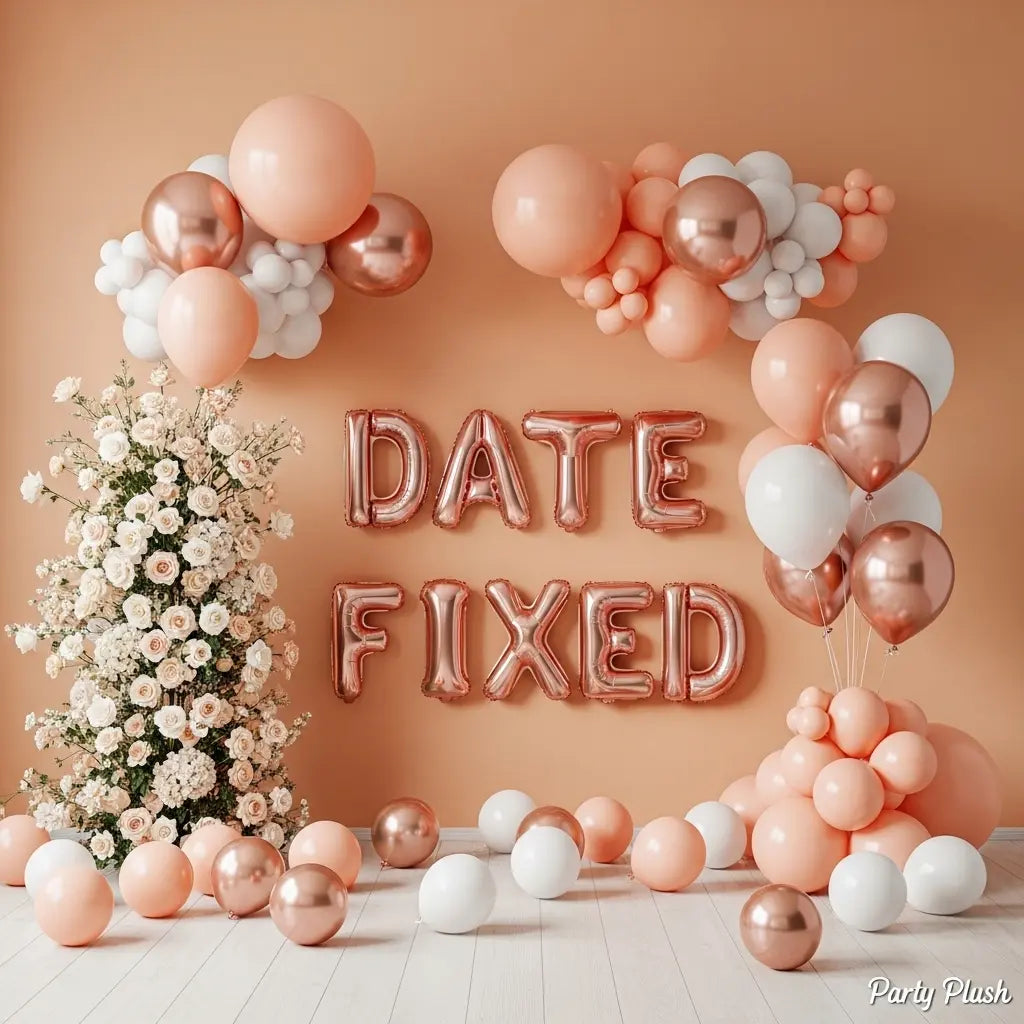 Date Fixed Balloon Decoration – Rose Gold & Silver Inflated Letters