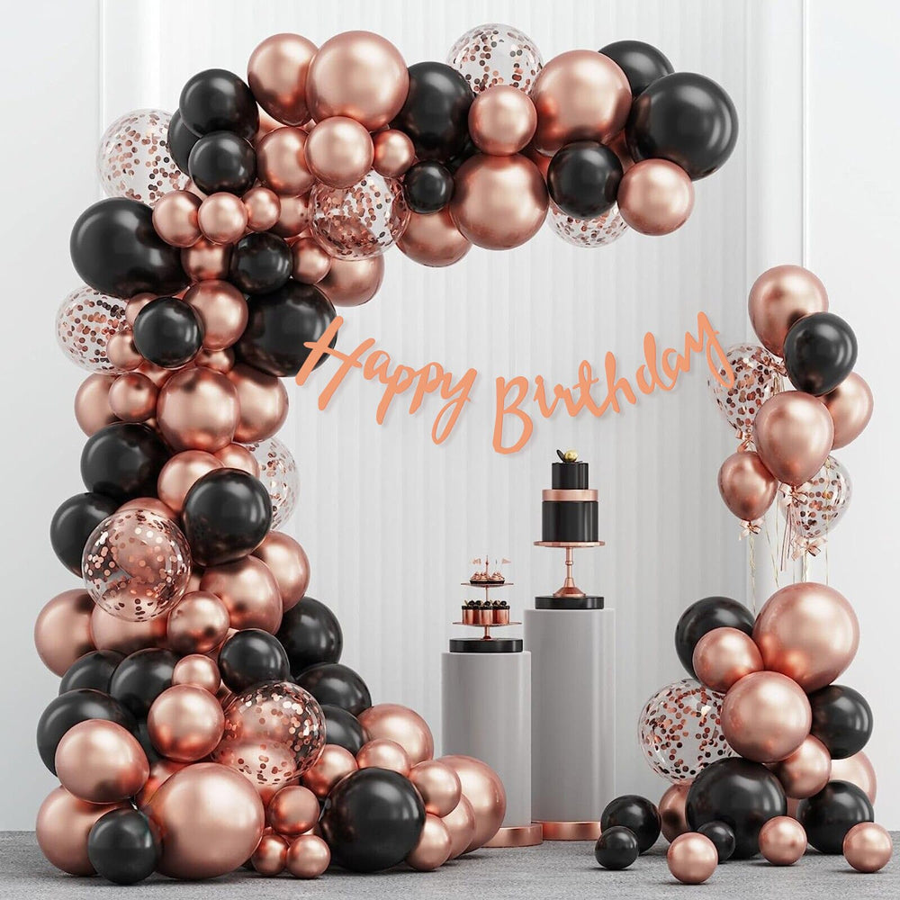 Black and Rose Gold Happy Birthday Decoration Theme Set