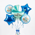 5 Pcs Baby Boy Foil Balloon Set | Pram + Round + Star Shape Mylar Balloons | Baby Shower & Newborn Party Decoration Pakistan