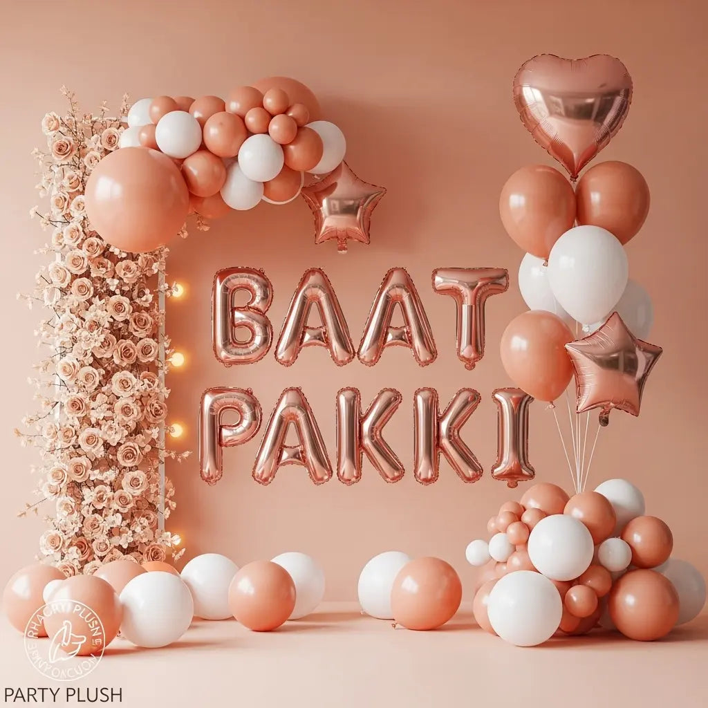 Baat Pakki Inflated Balloon Setup – Rose Gold & Silver