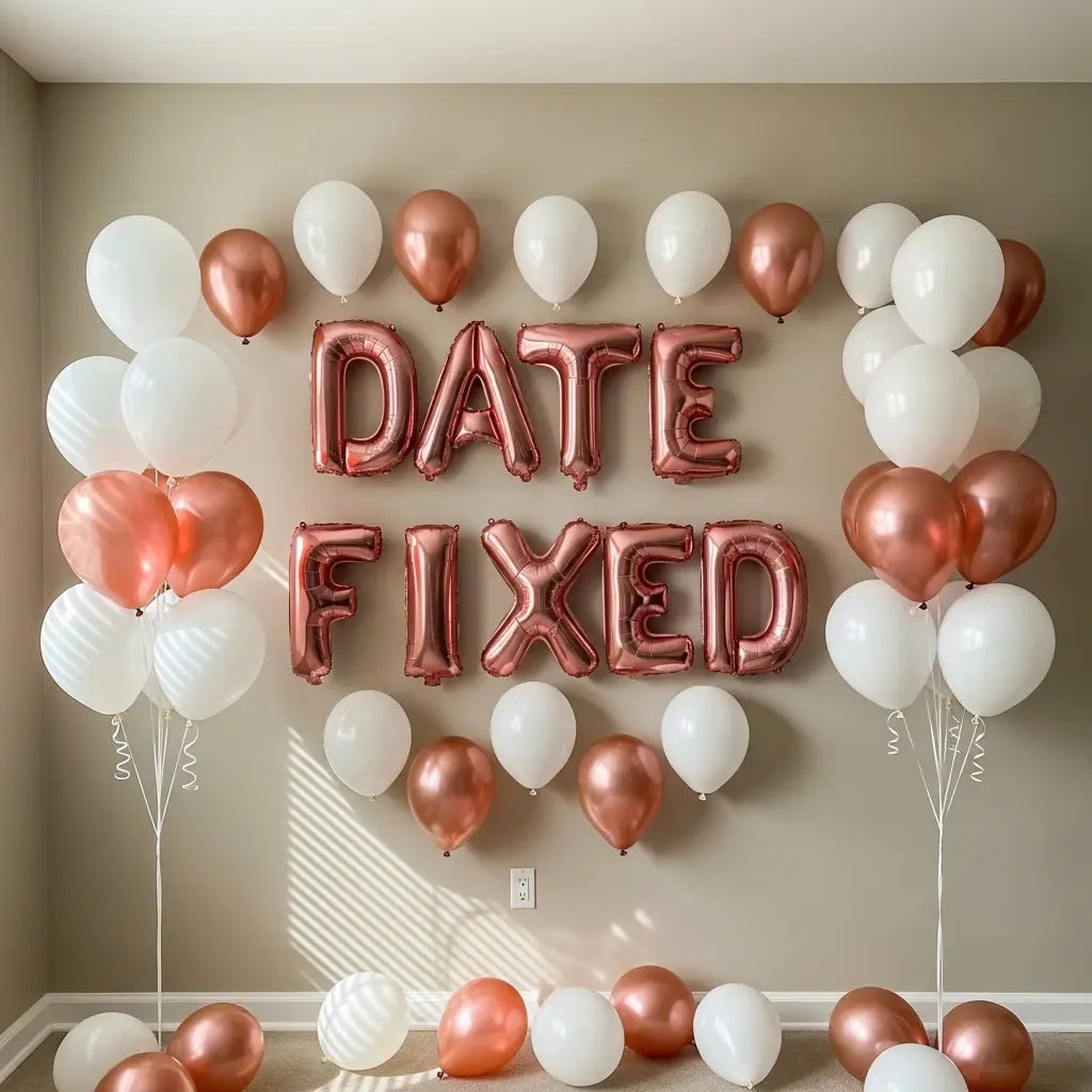 Date Fixed Balloon Decoration – Rose Gold & Silver Inflated Letters