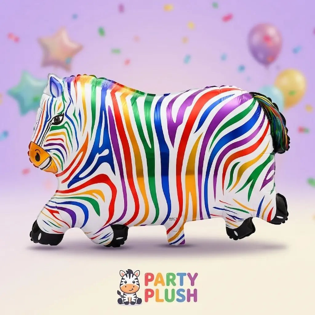 Rainbow Zebra Foil Balloon – Colorful Animal Party Balloon | Party Plush