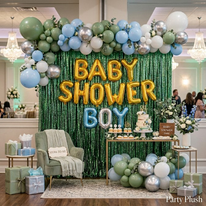 Baby Boy Shower Decoration Ideas | Green & Blue Organic Balloon Theme Setup | Fresh Party Design
