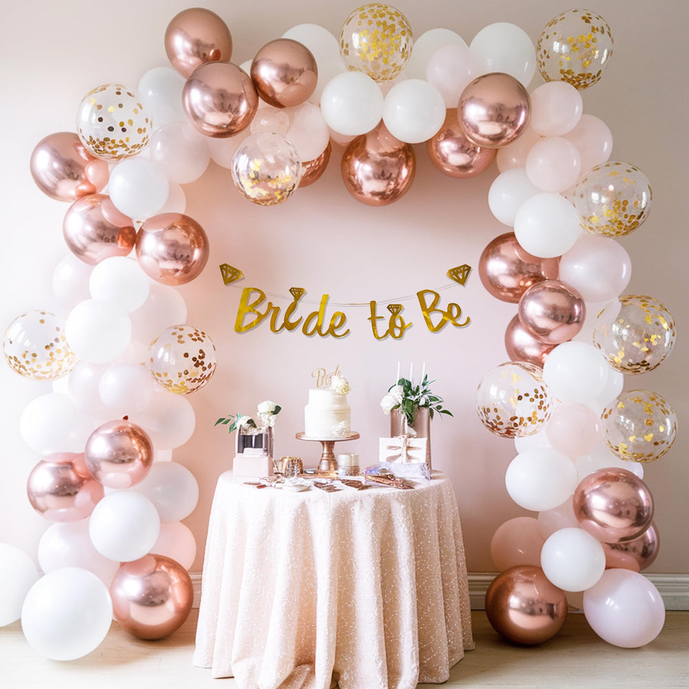 White and Rose Gold Bride to Be Bridal Shower Decoration Theme Set