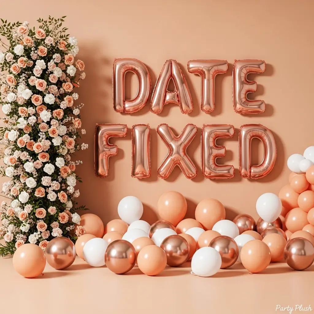 Date Fixed Balloon Decoration – Rose Gold & Silver Inflated Letters