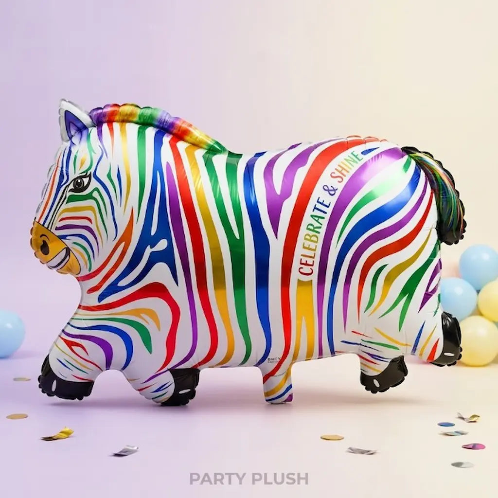 Rainbow Zebra Foil Balloon – Colorful Animal Party Balloon | Party Plush