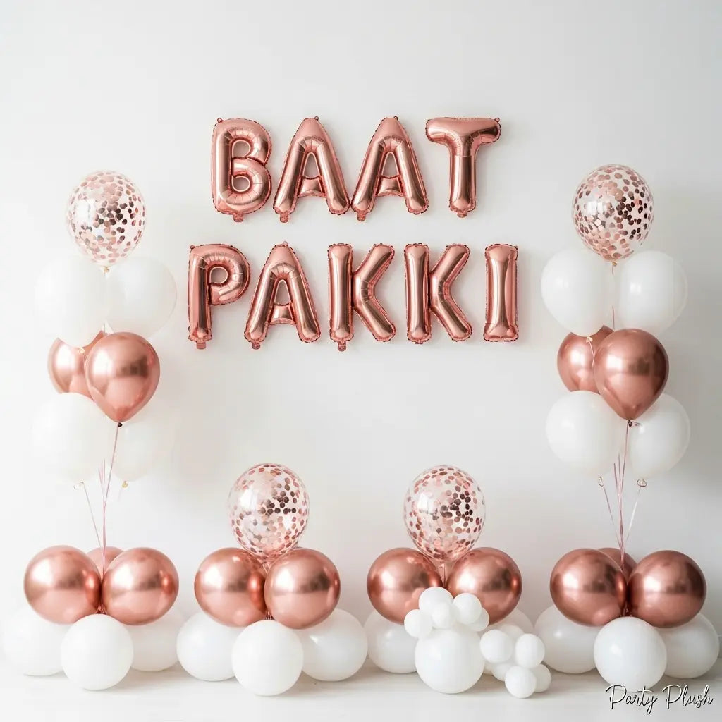 Baat Pakki Inflated Balloon Setup – Rose Gold & Silver