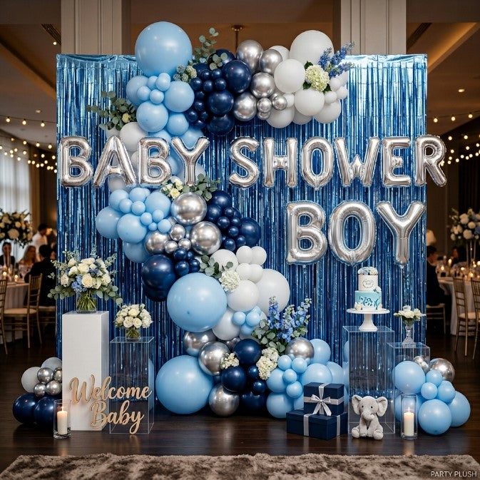 Luxury Baby Boy Shower Decoration Setup | Blue Theme Balloon Arch | Elegant Event Styling Ideas