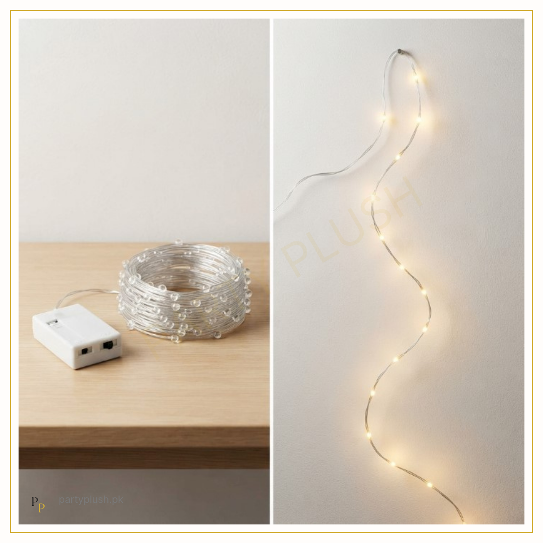 Battery operated warm white LED fairy lights for birthday and party decoration