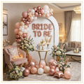Blush Bloom Bride To Be Decoration Theme with Rose Gold Balloon Arch and Luxury Bridal Shower Setup