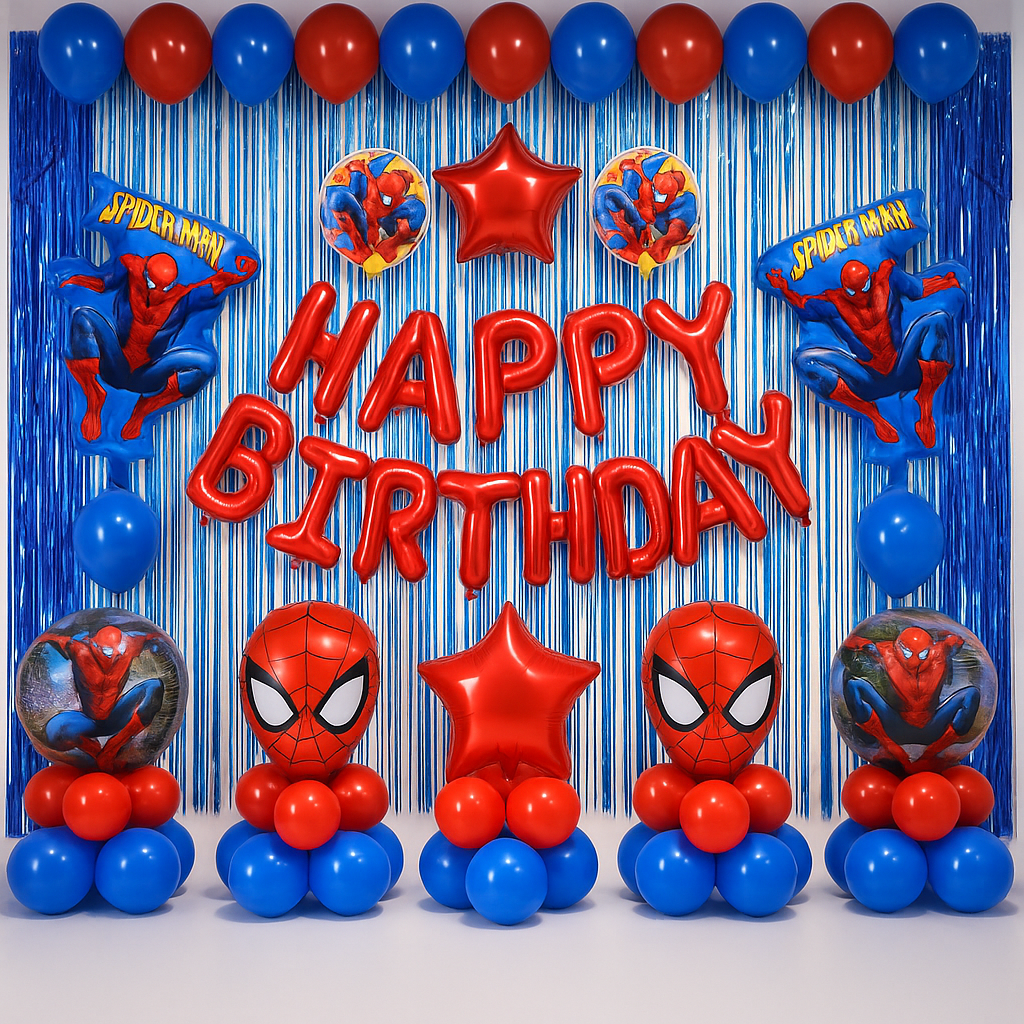 Spiderman Theme Happy Birthday Decoration Setup For Kids Birthday Parties