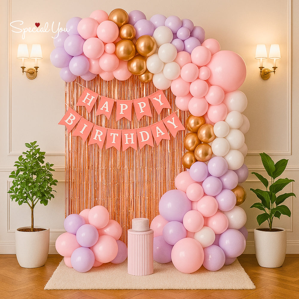 Pink and Golden Happy Birthday Decoration Theme Set