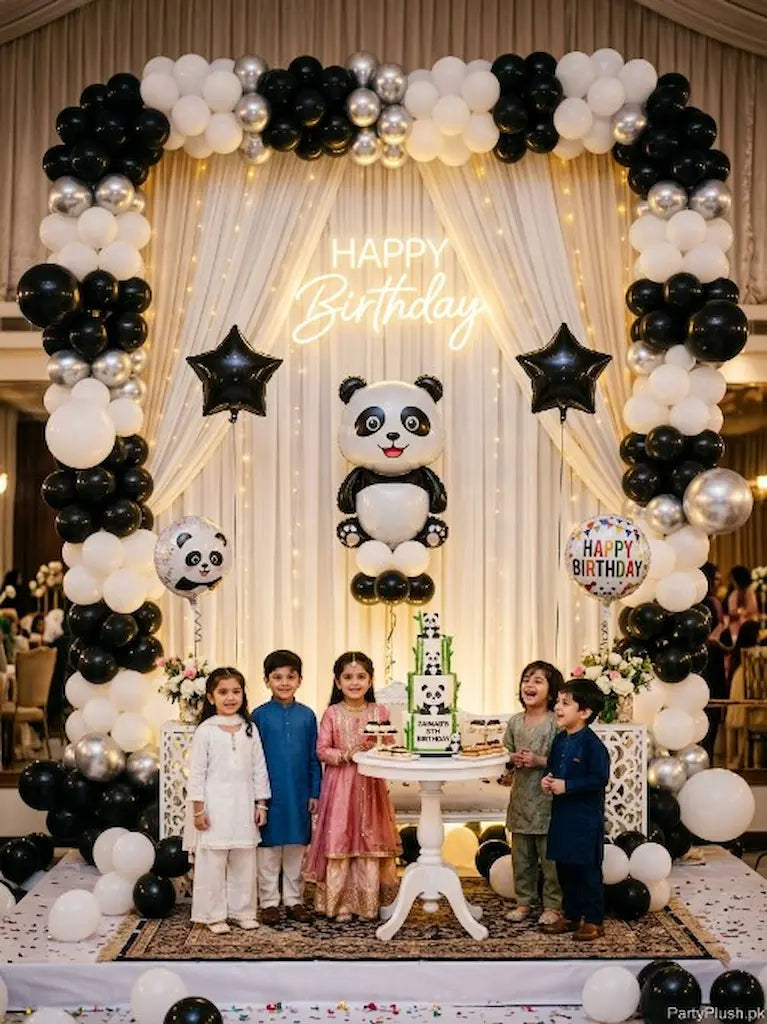 156 Pcs Grand Panda Theme Birthday Stage Decoration | Premium Event Setup Pakistan
