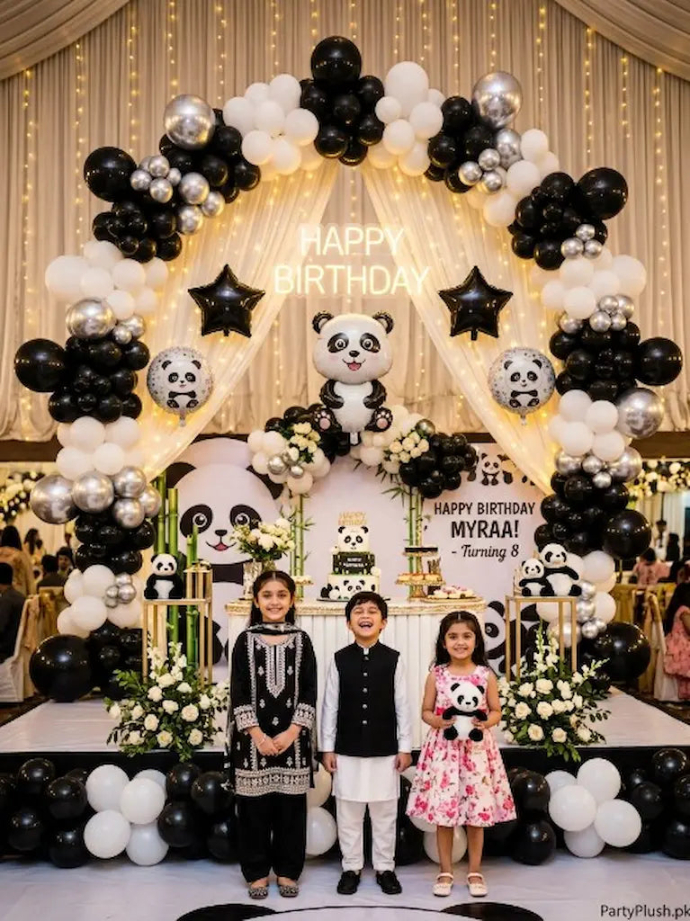156 Pcs Grand Panda Theme Birthday Stage Decoration | Premium Event Setup Pakistan