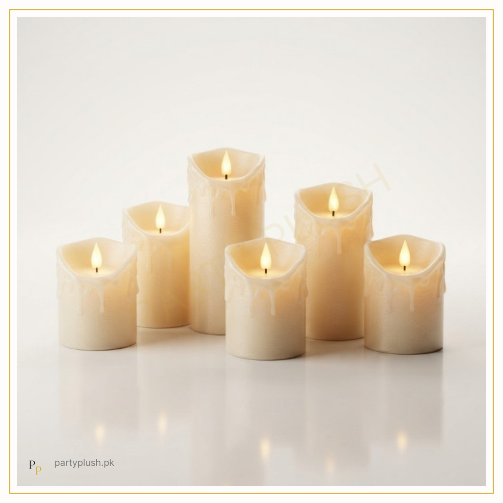 Battery operated LED flameless candles with warm flickering light for party decoration