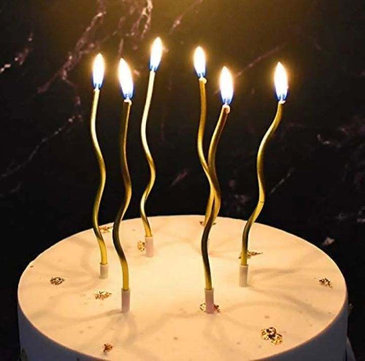 🕯️ 6 Pcs Metallic Curly Candles – Perfect for Cakes &amp; Celebrations ✨