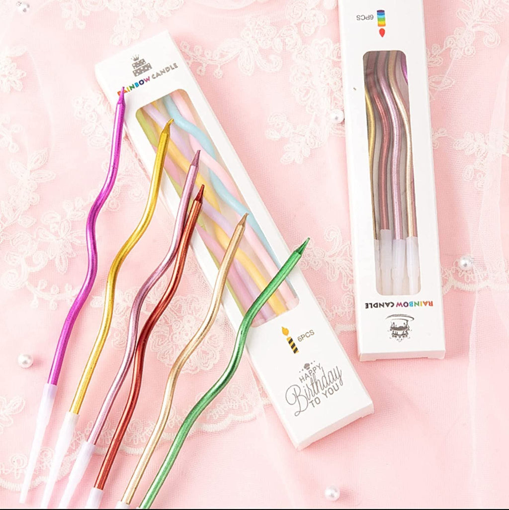 🕯️ 6 Pcs Metallic Curly Candles – Perfect for Cakes &amp; Celebrations ✨