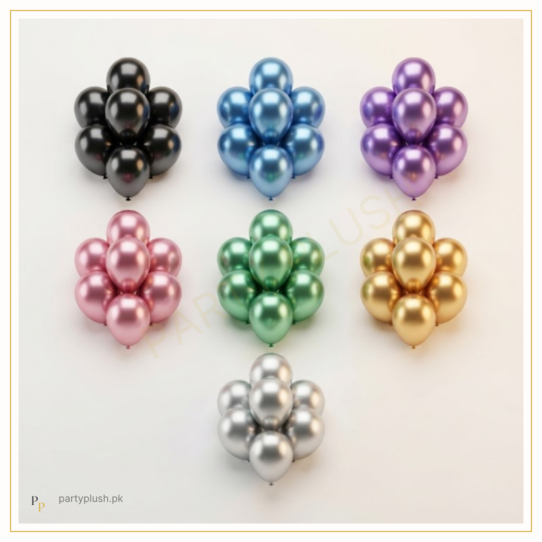 Premium chrome metallic balloons in assorted colors for luxury party decoration