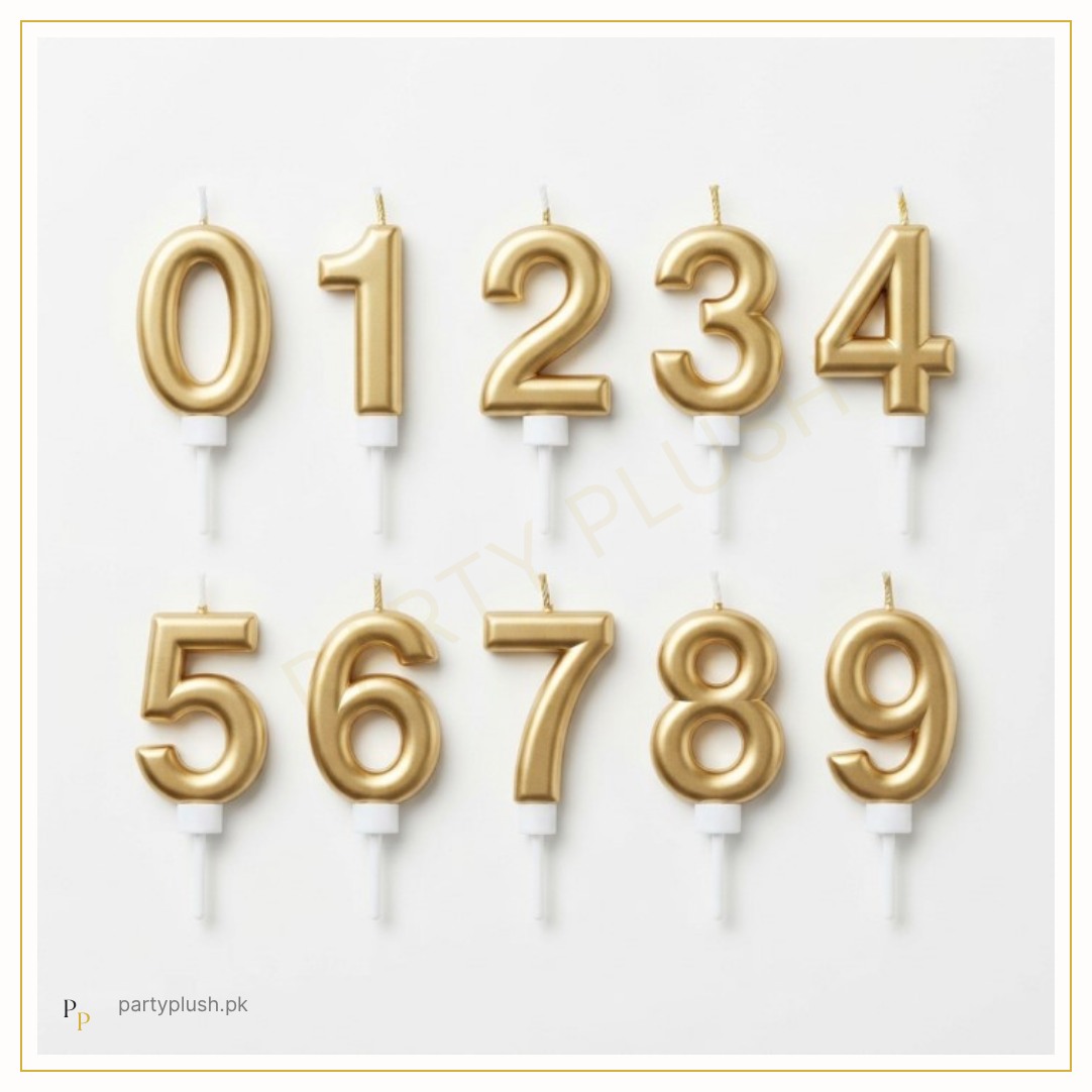 Metallic gold number birthday cake candles from 0 to 9