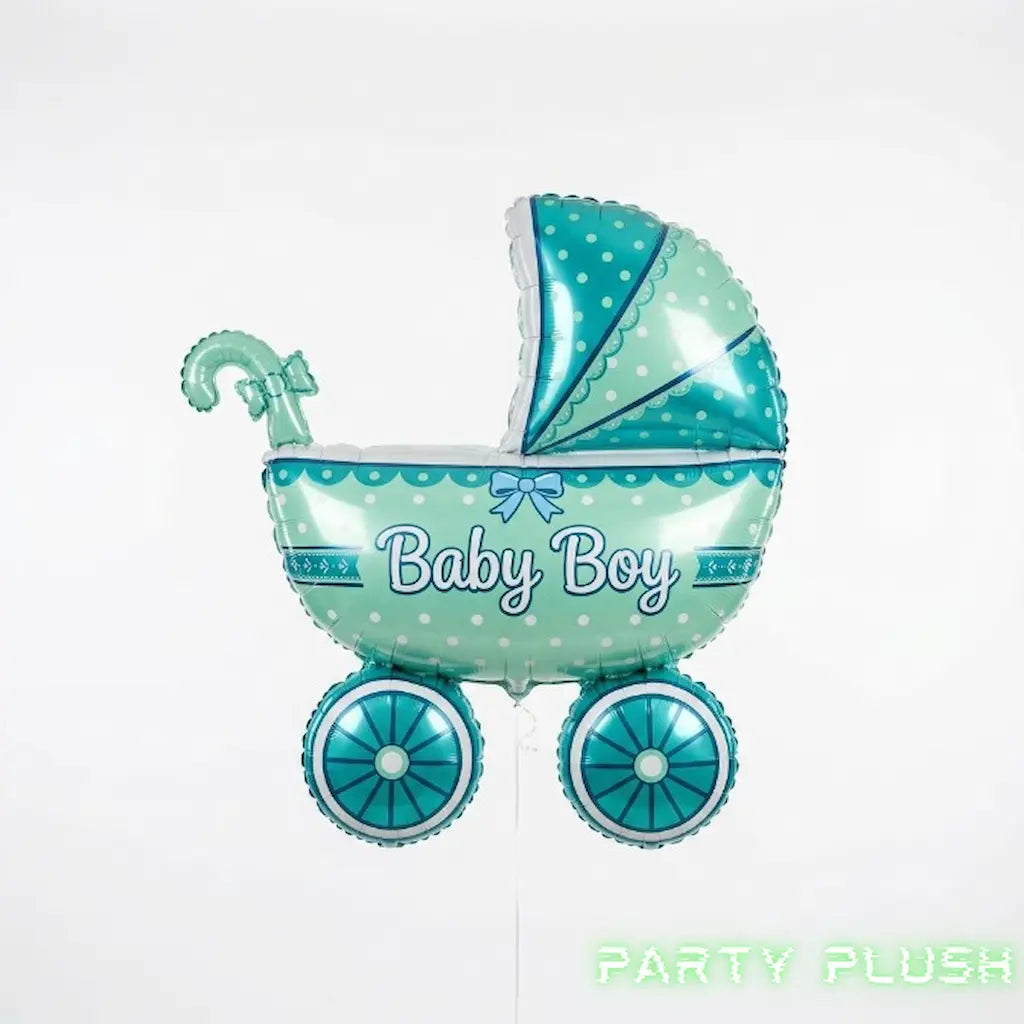 5 Pcs Baby Boy Foil Balloon Set | Pram + Round + Star Shape Mylar Balloons | Baby Shower & Newborn Party Decoration Pakistan